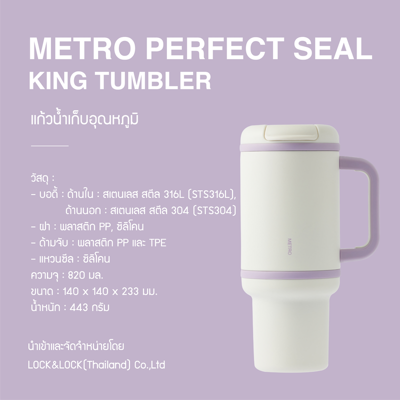 LocknLock แก้วน้ำเก็บอุณหภูมิ Metro Perfect Seal King Tumbler ความจุ 820 ml. รุ่น LHC4410WHT