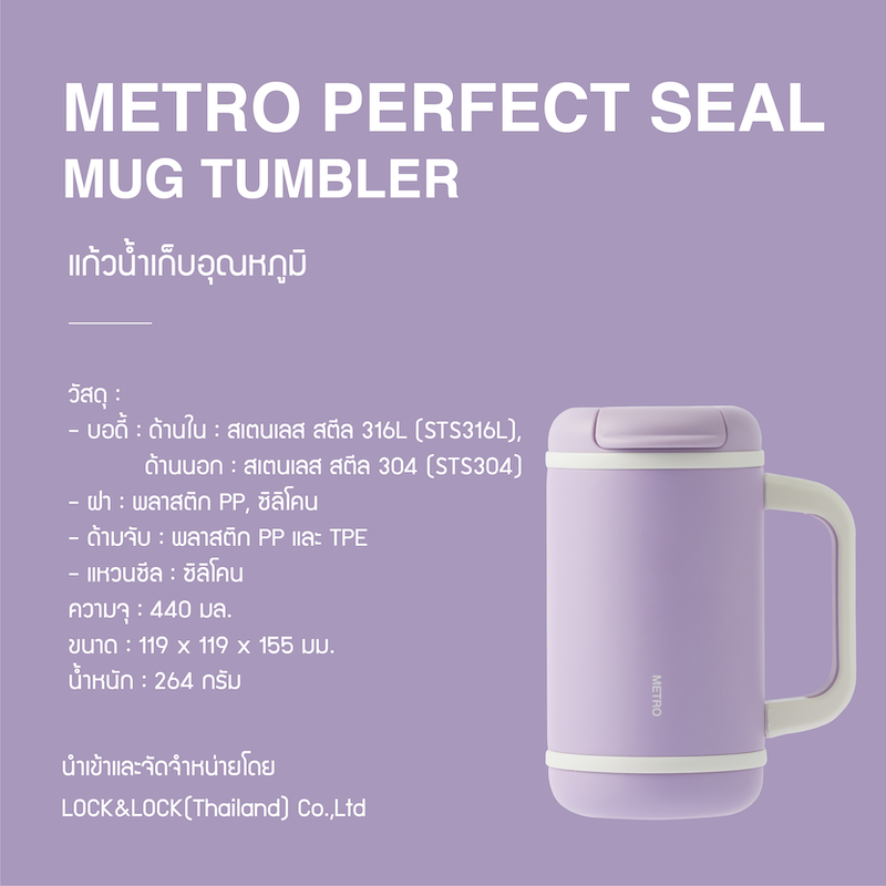LocknLock แก้วน้ำเก็บอุณหภูมิ Metro Perfect Seal Mug Tumbler 440 ml. รุ่น LHC4405VOL
