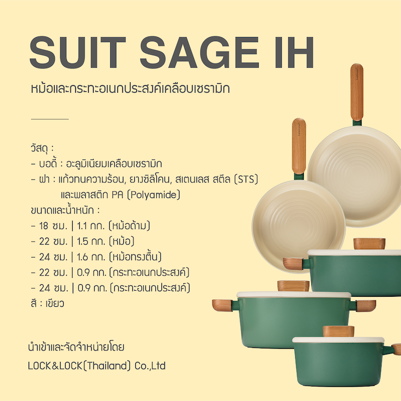 LocknLock หม้อและกระทะอเนกประสงค์เคลือบเซรามิก สีเขียว รุ่น Suit Sage IH