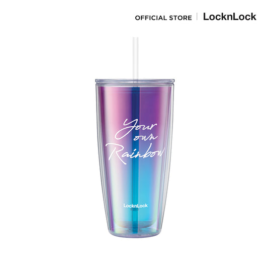 LocknLock แก้วน้ำพลาสติก 2 ชั้น ลายสายรุ้ง Rainbow Double Wall Cold Cup ความจุ 720 ml. - HAP507VOLH