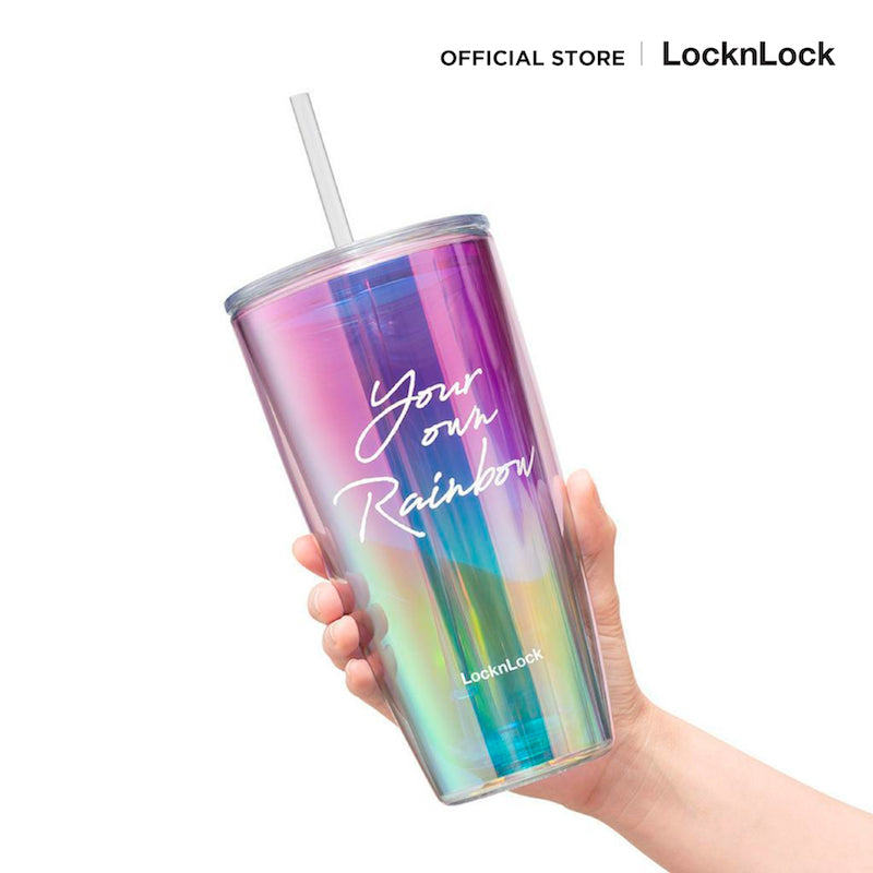 LocknLock แก้วน้ำพลาสติก 2 ชั้น ลายสายรุ้ง Rainbow Double Wall Cold Cup ความจุ 720 ml. - HAP507VOLH