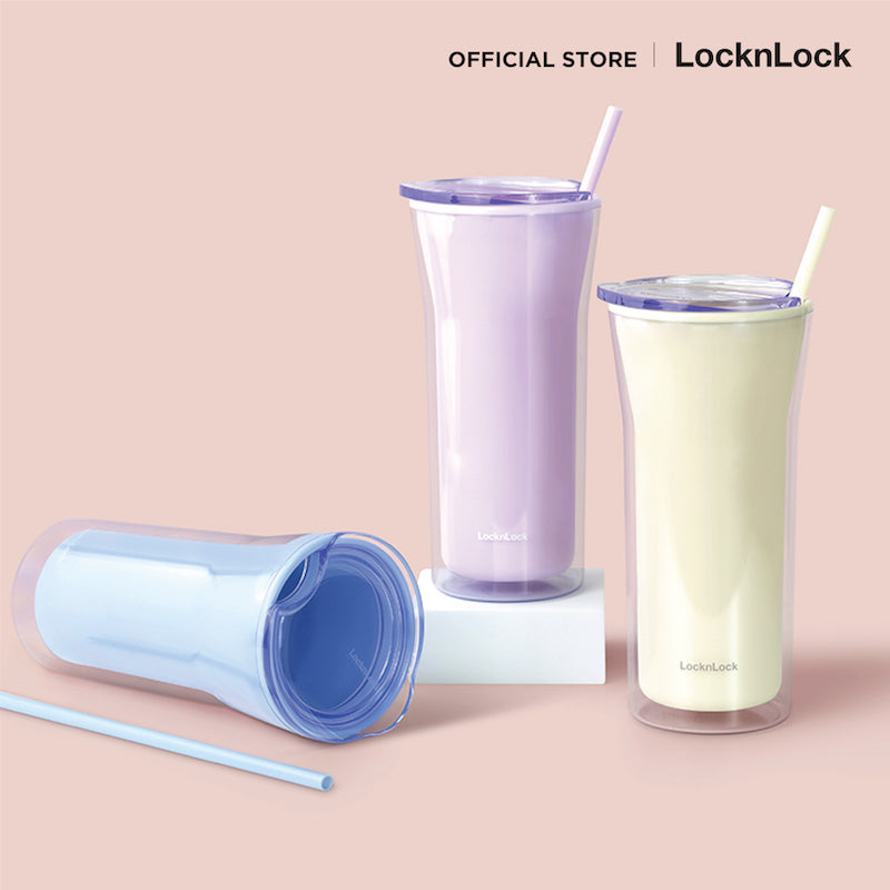 LocknLock แก้วน้ำพลาสติก 2 ชั้น พร้อมหลอด Daily Essential Cold Cup ความจุ 770 ml. - HAP526