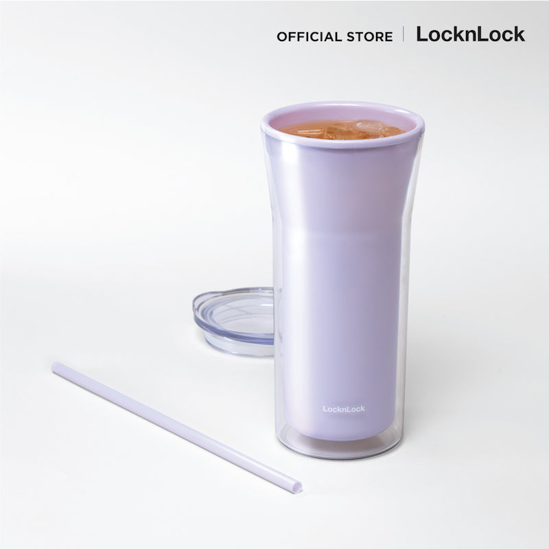 LocknLock แก้วน้ำพลาสติก 2 ชั้น พร้อมหลอด Daily Essential Cold Cup ความจุ 770 ml. - HAP526