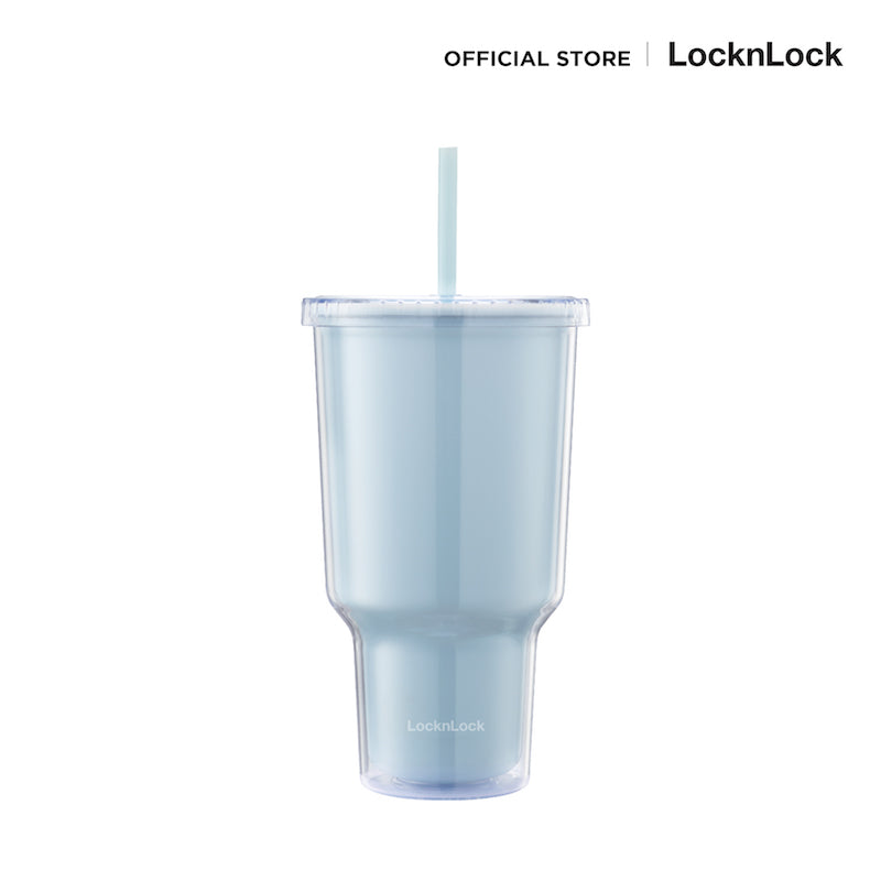 LocknLock แก้วน้ำพลาสติก 2 ชั้น พร้อมหลอด Double Wall Cold Cup ความจุ 1 L. - HAP527