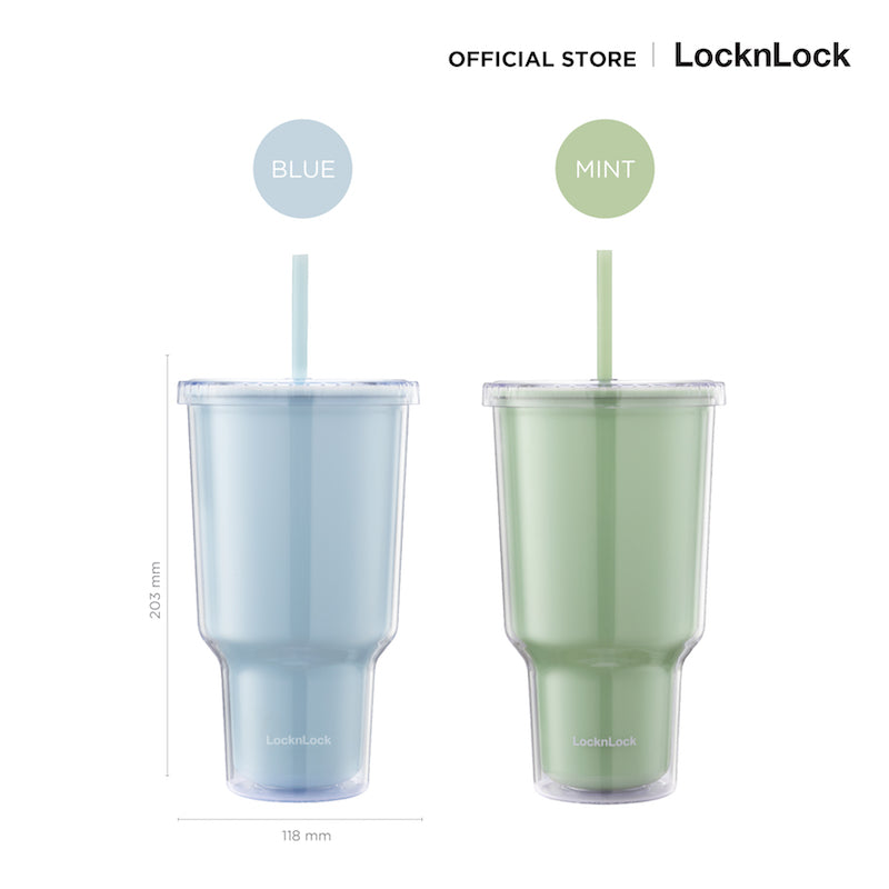 LocknLock แก้วน้ำพลาสติก 2 ชั้น พร้อมหลอด Double Wall Cold Cup ความจุ 1 L. - HAP527