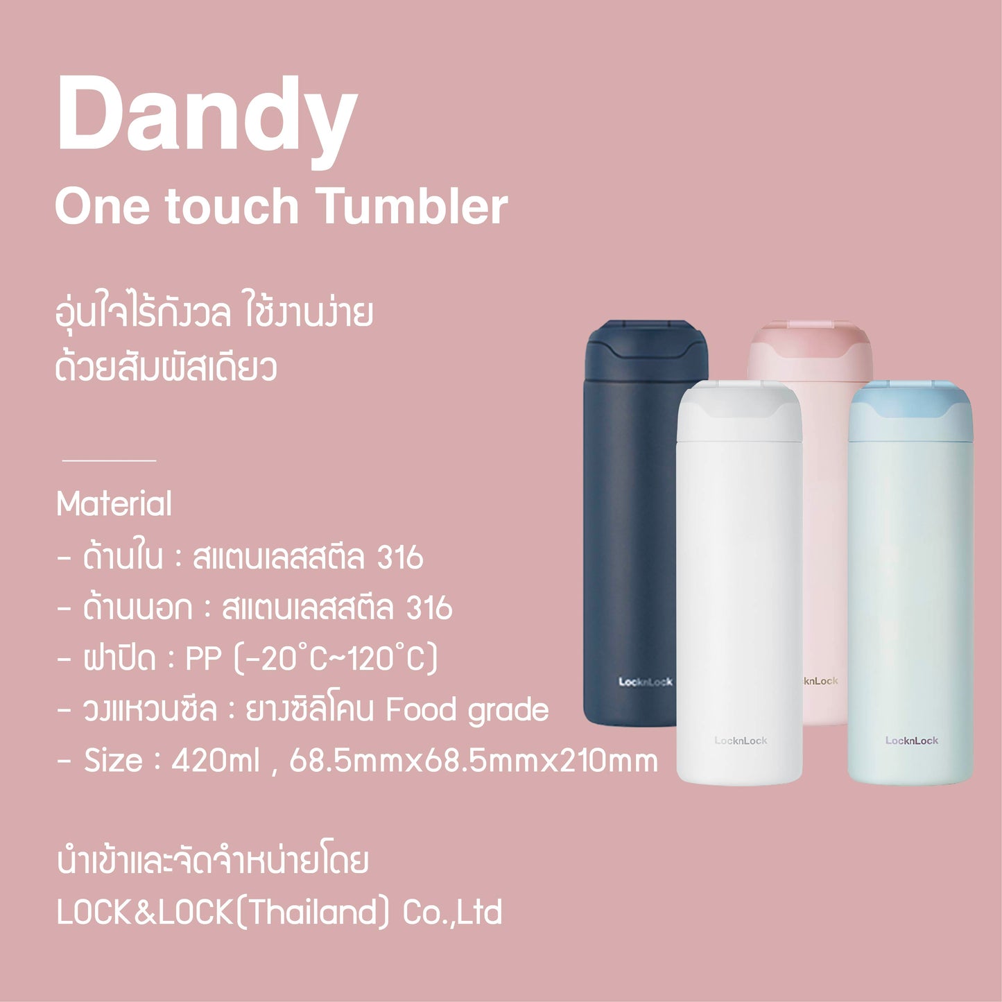 LocknLock Dandy One Touch Tumbler 420 ml. - LHC3281