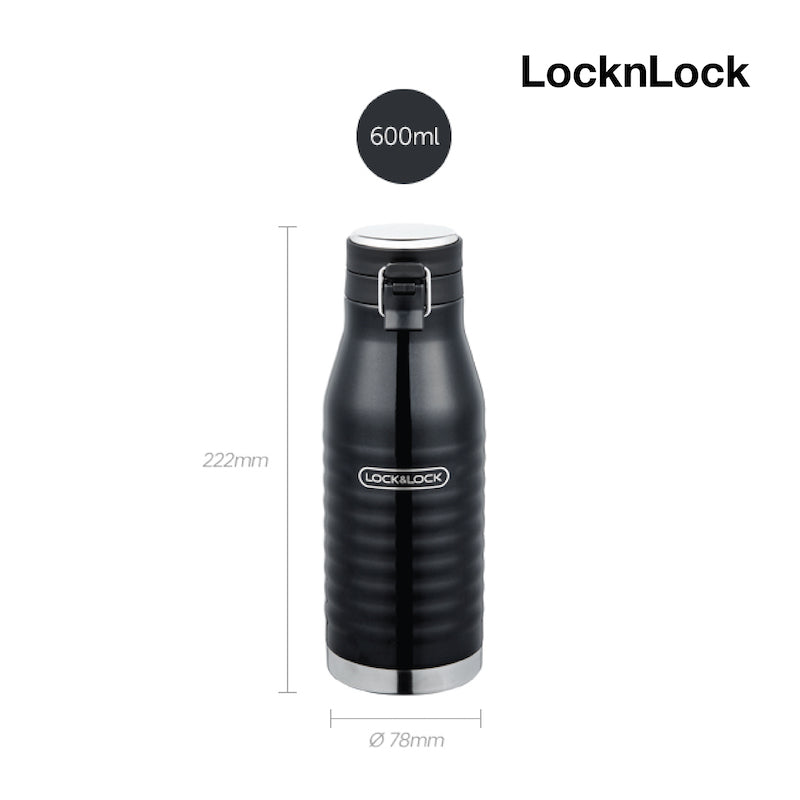 LocknLock กระบอกน้ำเก็บอุณหภูมิ Wave Bottle ความจุ 600 ml. รุ่น LHC4150BLK