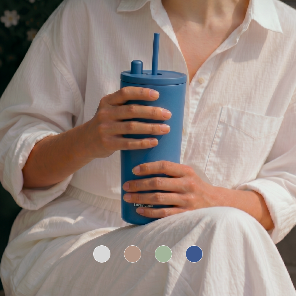 LocknLock แก้วเก็บอุณหภูมิเคลือบเซรามิก Pop Up Straw ความจุ 740ml. รุ่น LHC4156