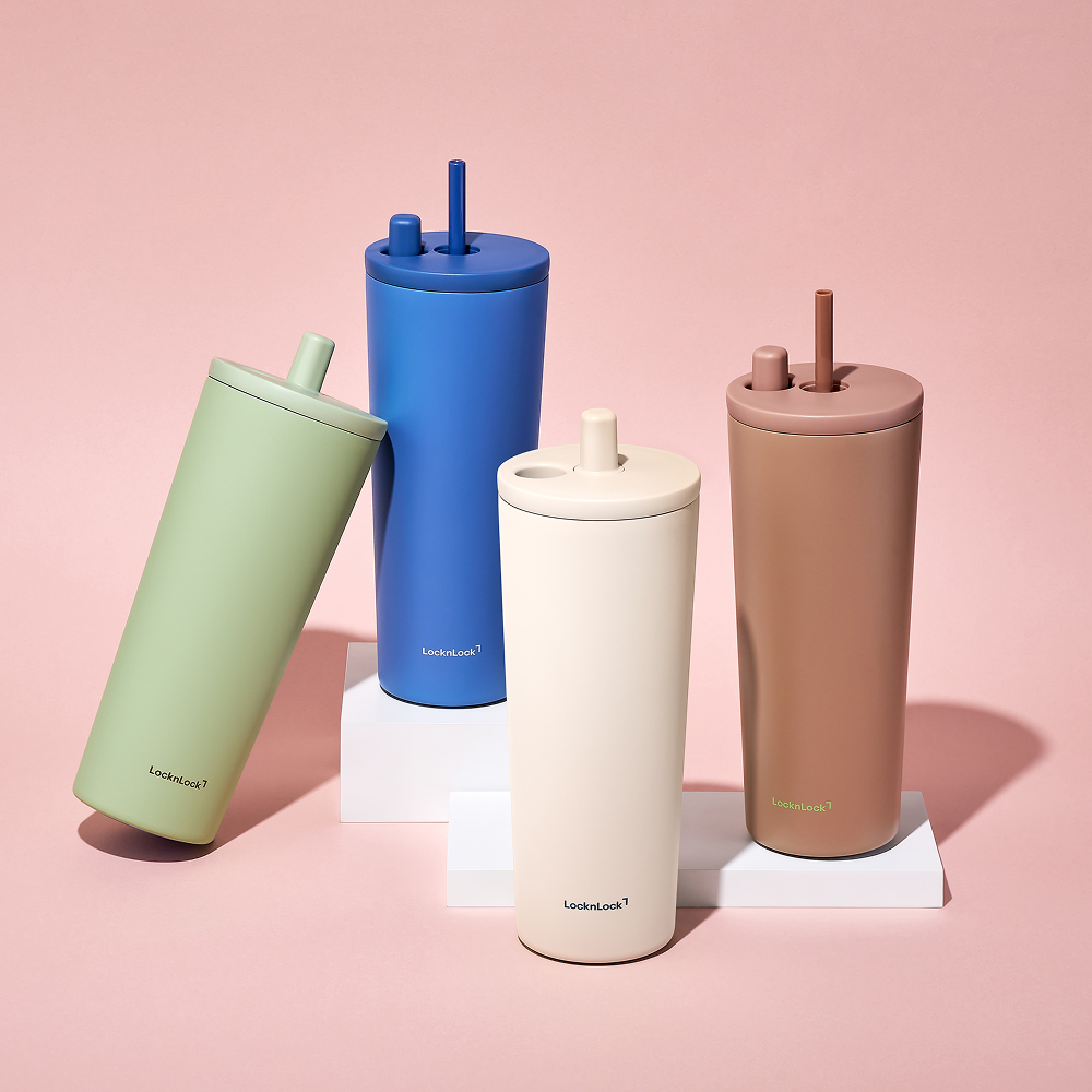 LocknLock แก้วเก็บอุณหภูมิเคลือบเซรามิก Pop Up Straw ความจุ 740ml. รุ่น LHC4156