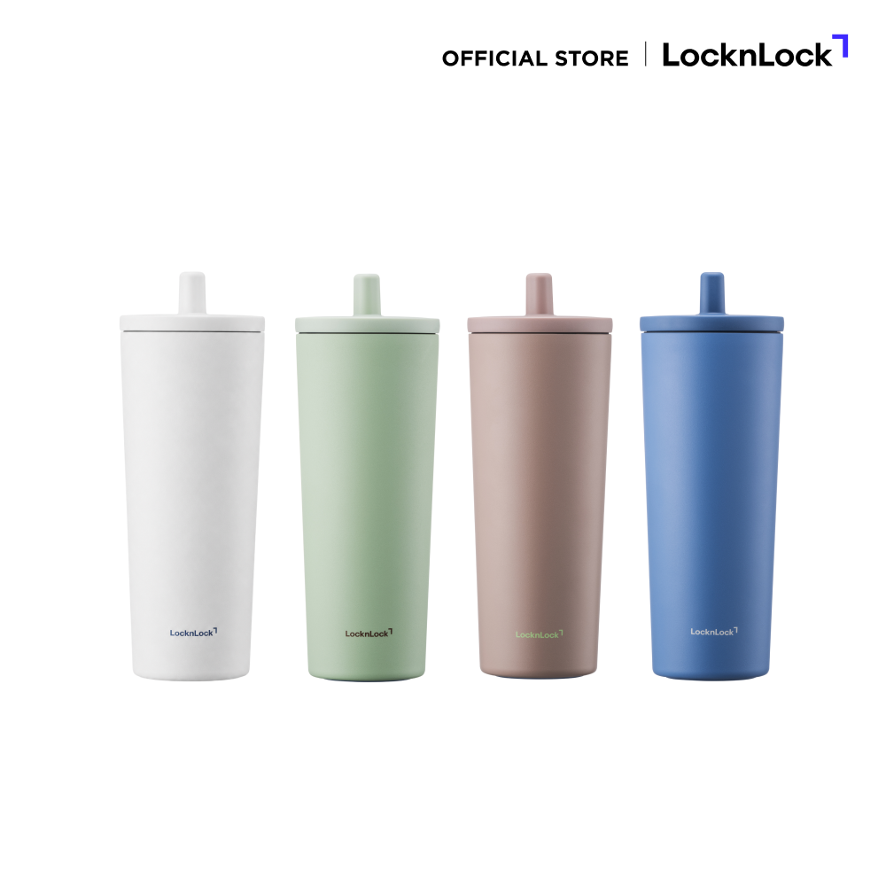 LocknLock แก้วเก็บอุณหภูมิเคลือบเซรามิก Pop Up Straw ความจุ 740ml. รุ่น LHC4156