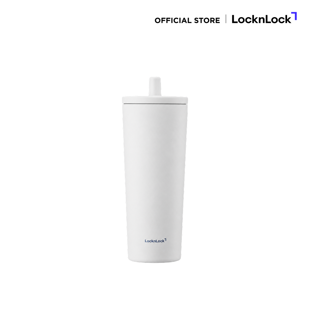 LocknLock แก้วเก็บอุณหภูมิเคลือบเซรามิก Pop Up Straw ความจุ 740ml. รุ่น LHC4156