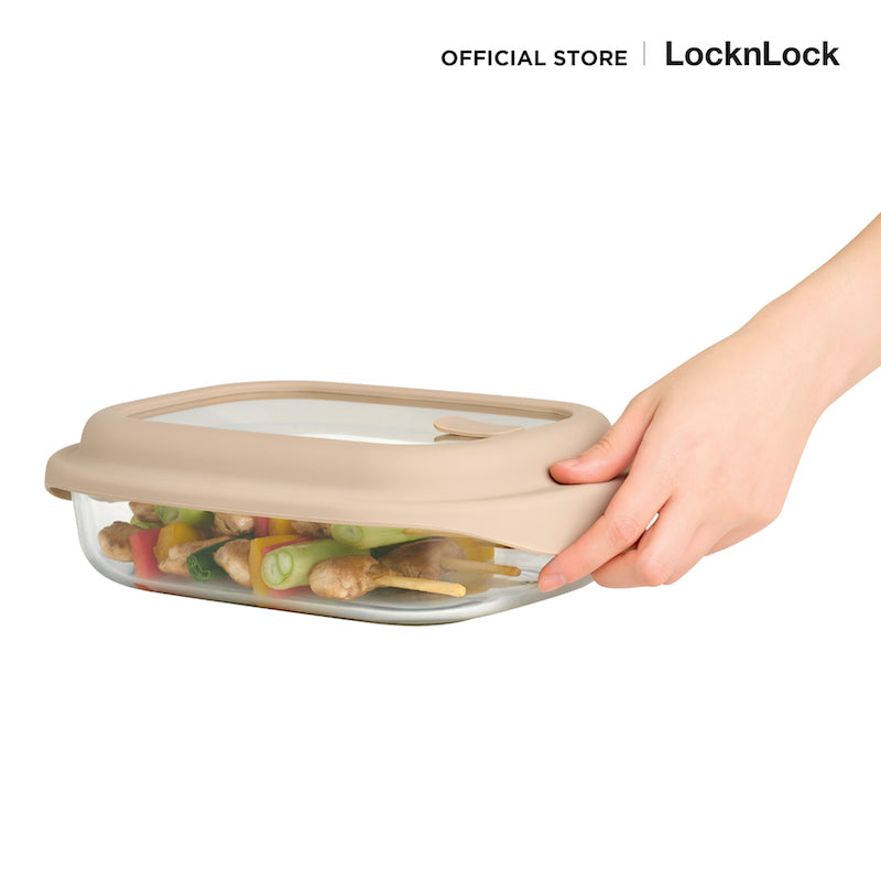 LocknLock กล่องแก้วถนอมอาหาร สไตล์น่ารัก SIMPLE COOK 1,600 ml. - LNG483BRW