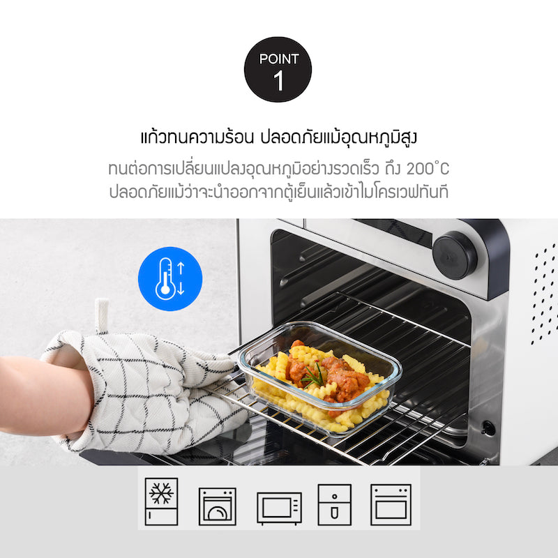 LocknLock กล่องแก้วถนอมอาหาร The Clear Rectangle Container ความจุ 630 ml. - LNG428MIT