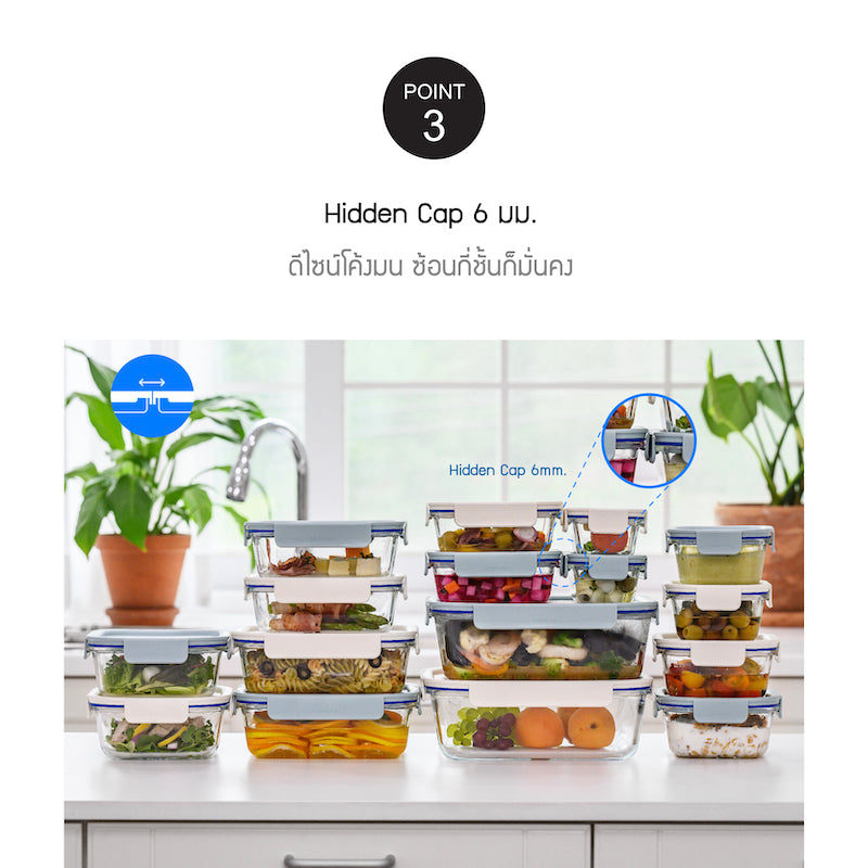 LocknLock กล่องแก้วถนอมอาหาร The Clear Rectangle Container ความจุ 630 ml. - LNG428MIT