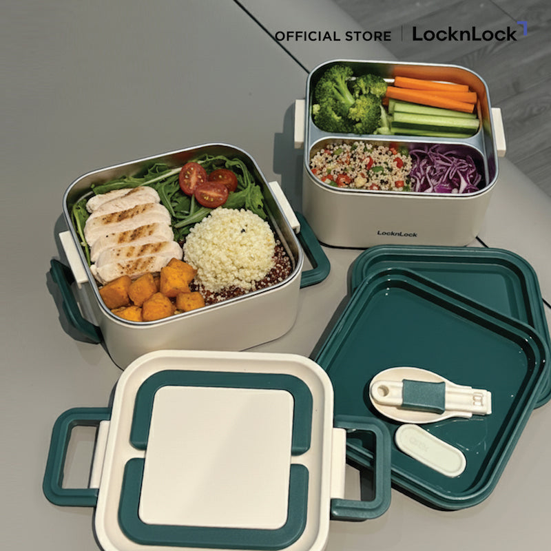 LocknLock กล่องใส่อาหารกลางวัน 2 Layers Square Lunch Box ความจุ 700ml.x2 รุ่น LST711IVY
