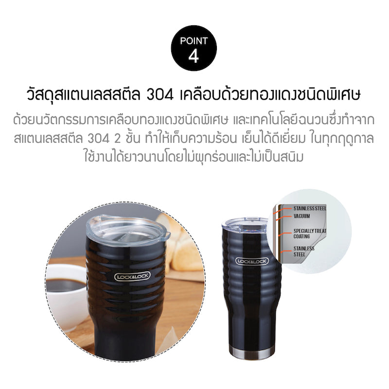 LocknLock กระบอกน้ำเก็บความร้อน-เย็น Wave Tumbler 500มล. รุ่น LHC4147BLK