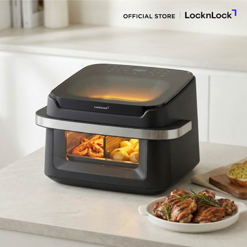 LocknLock หม้อทอดไร้น้ำมัน Dual Visible Air Fryer ความจุ 10 ลิตร รุ่น EJF398BLK