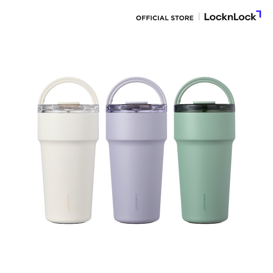 LocknLock แก้วน้ำเก็บอุณหภูมิเคลือบเซรามิก พร้อมหลอด Metro Cafe' Top Handle ความจุ 710ml. รุ่น LHC4416