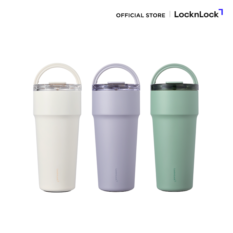 LocknLock แก้วน้ำเก็บอุณหภูมิเคลือบเซรามิก พร้อมหลอด Metro Cafe' Top Handle ความจุ 900ml. รุ่น LHC4419