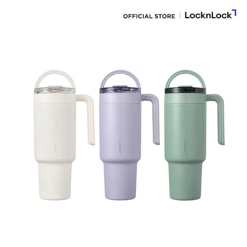LocknLock แก้วน้ำเก็บอุณหภูมิเคลือบเซรามิก Metro Cafe' Dual Handle Ceramic Tumbler ความจุ 1.2L. รุ่น LHC4422