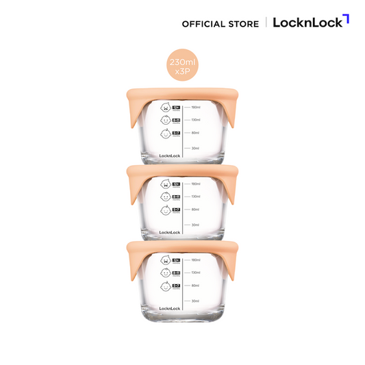 LocknLock เซตกล่องแก้วเก็บอาหารสำหรับเด็ก Baby Food Container ความจุ 230 ml. รุ่น LLG508S3ORG