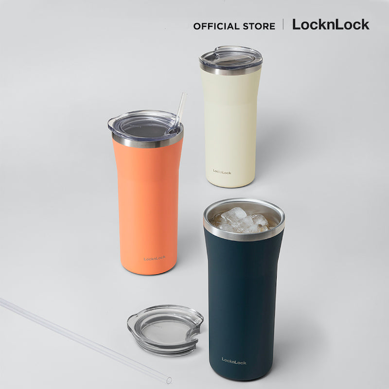 LocknLock แก้วเก็บอุณหภูมิ พร้อมหลอด และแปรงทำความสะอาด Daily Essential Tumbler ความจุ 870 ml. - LHC4325