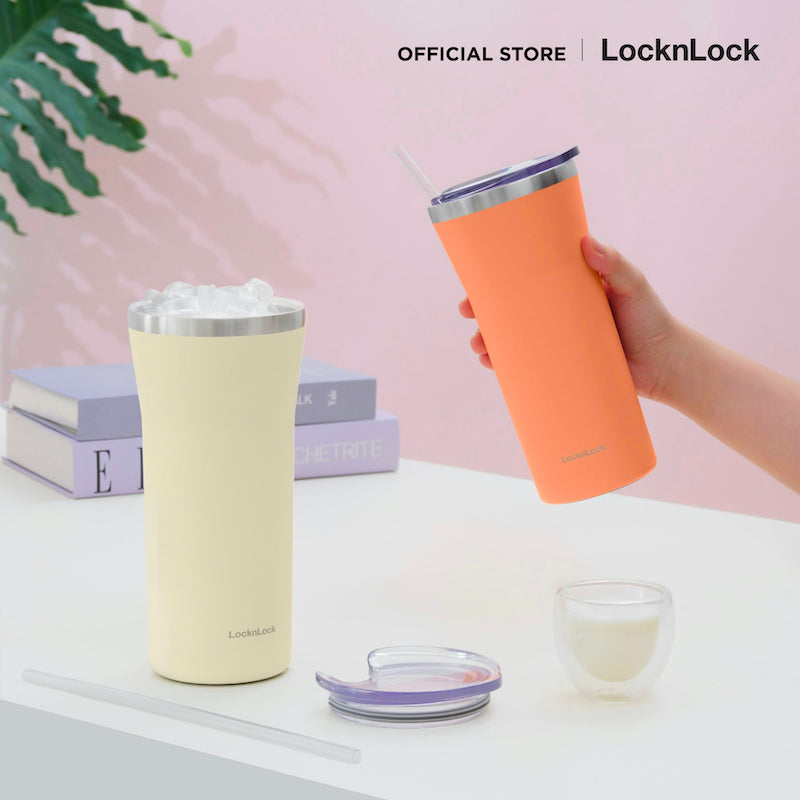 LocknLock แก้วเก็บอุณหภูมิ พร้อมหลอด และแปรงทำความสะอาด Daily Essential Tumbler ความจุ 870 ml. - LHC4325