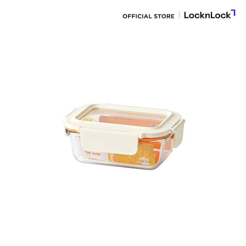 LocknLock กล่องแก้วถนอมอาหารทรงสี่เหลี่ยมผืนผ้า THE CUBE 380 ML - LTG422